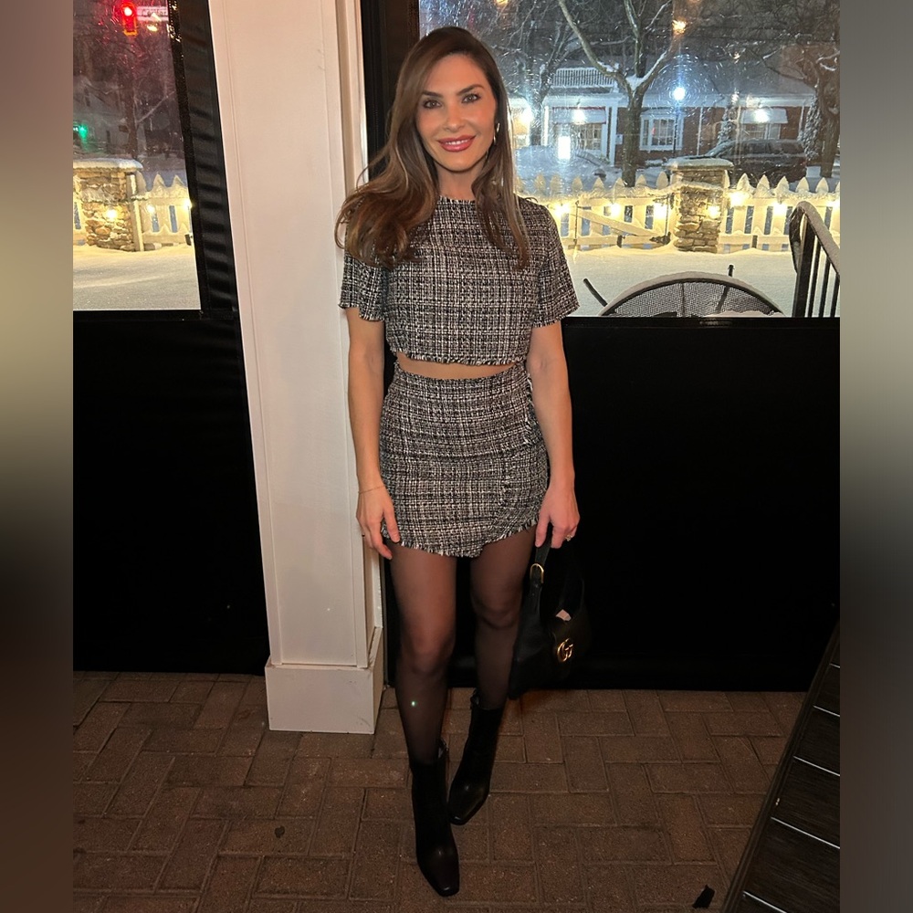 black and white tweed 2 piece skirt and top SIZE SMALL